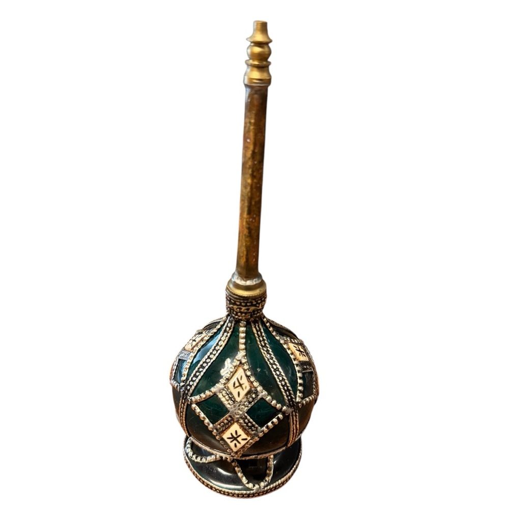 Vintage Moroccan Rose Water Perfume Sprinkler Bottle Inlaid Glass Ornate Trim